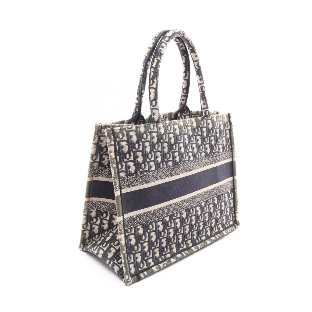 Dior Tote Book Oblique Embroidery Beige Navy Canvas — view 2