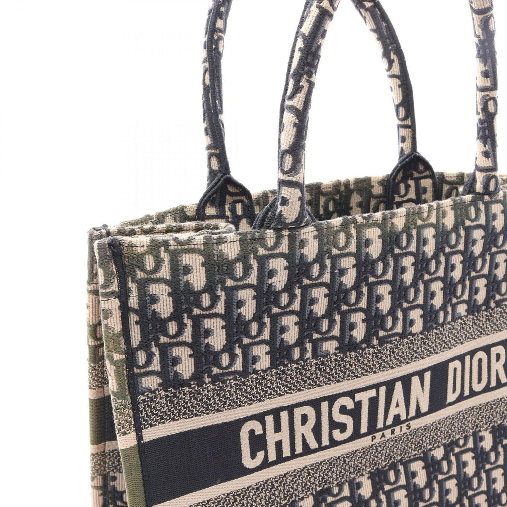 Dior Tote Book Oblique Embroidery Beige Navy Canvas — view 5