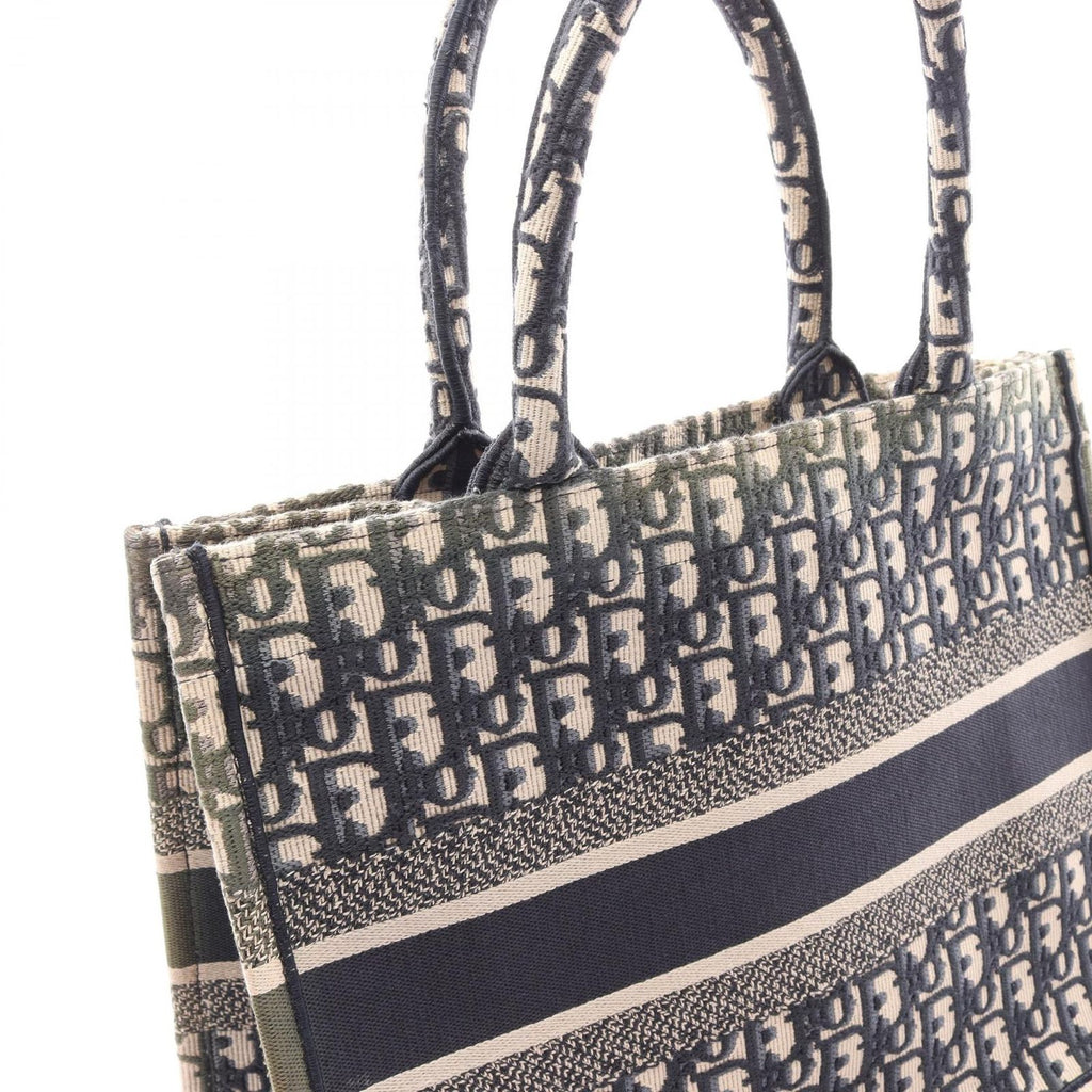 Dior Tote Book Oblique Embroidery Beige Navy Canvas — view 6
