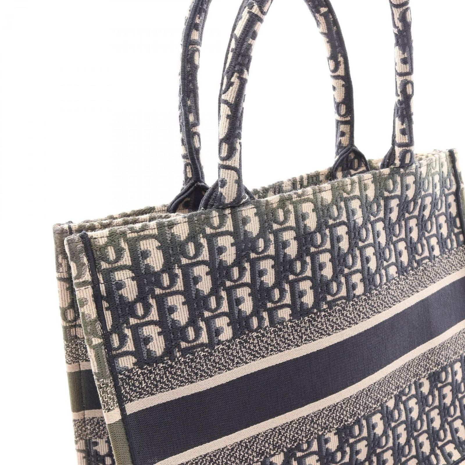Dior Tote Book Oblique Embroidery Beige Navy Canvas — view 6