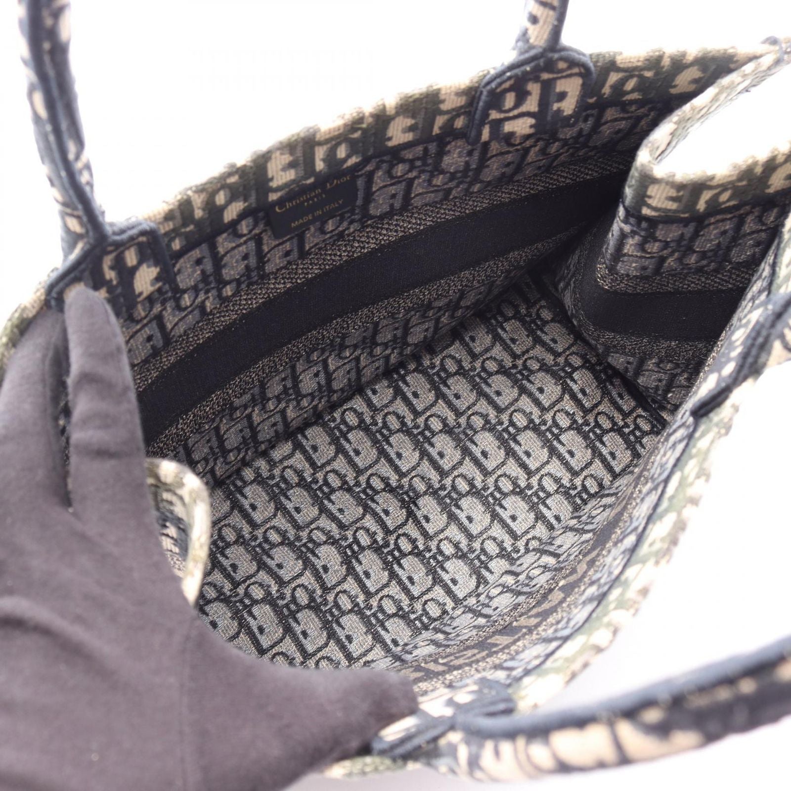 Dior Tote Book Oblique Embroidery Beige Navy Canvas — view 3