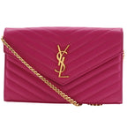 Saint Laurent Chain Shoulder Quilted Leather Pink Wallet