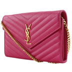 Saint Laurent Chain Shoulder Quilted Leather Pink Wallet — view 2