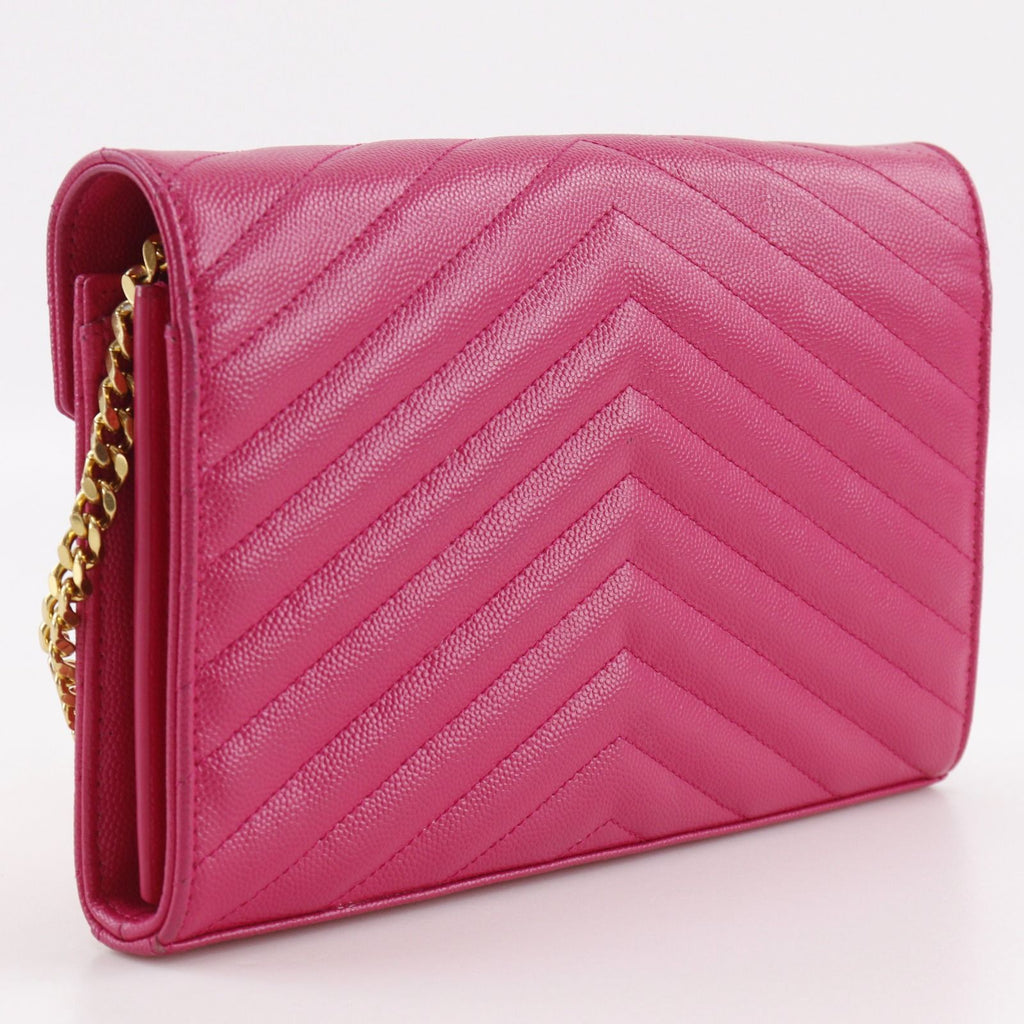 Saint Laurent Chain Shoulder Quilted Leather Pink Wallet — view 3