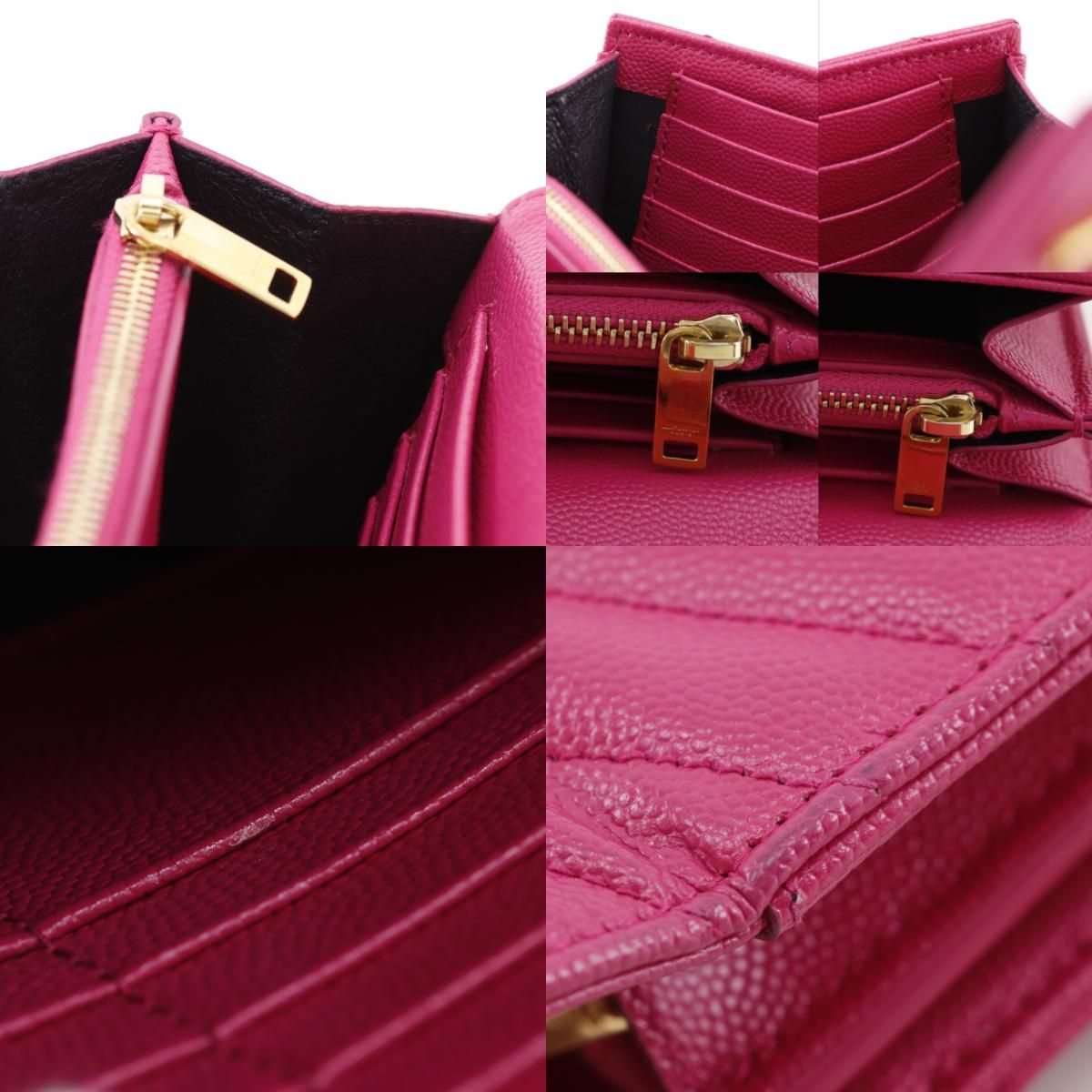 Saint Laurent Chain Shoulder Quilted Leather Pink Wallet — view 8