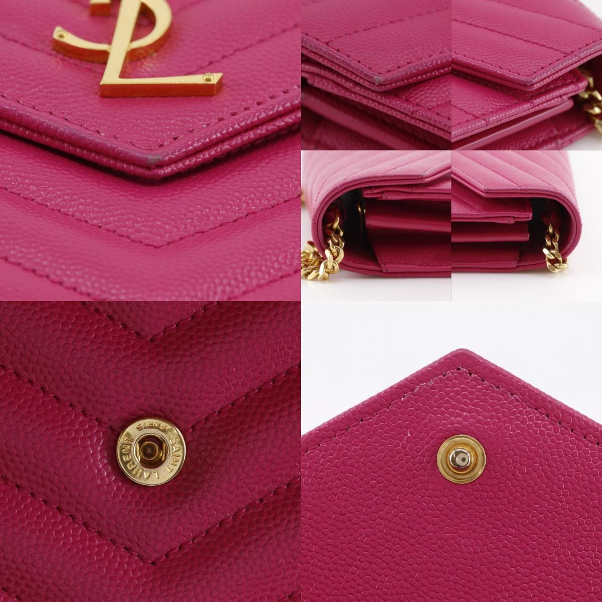 Saint Laurent Chain Shoulder Quilted Leather Pink Wallet — view 9