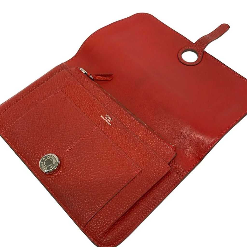 Hermes Wallet Dogon GM Vermillion Silver — view 3
