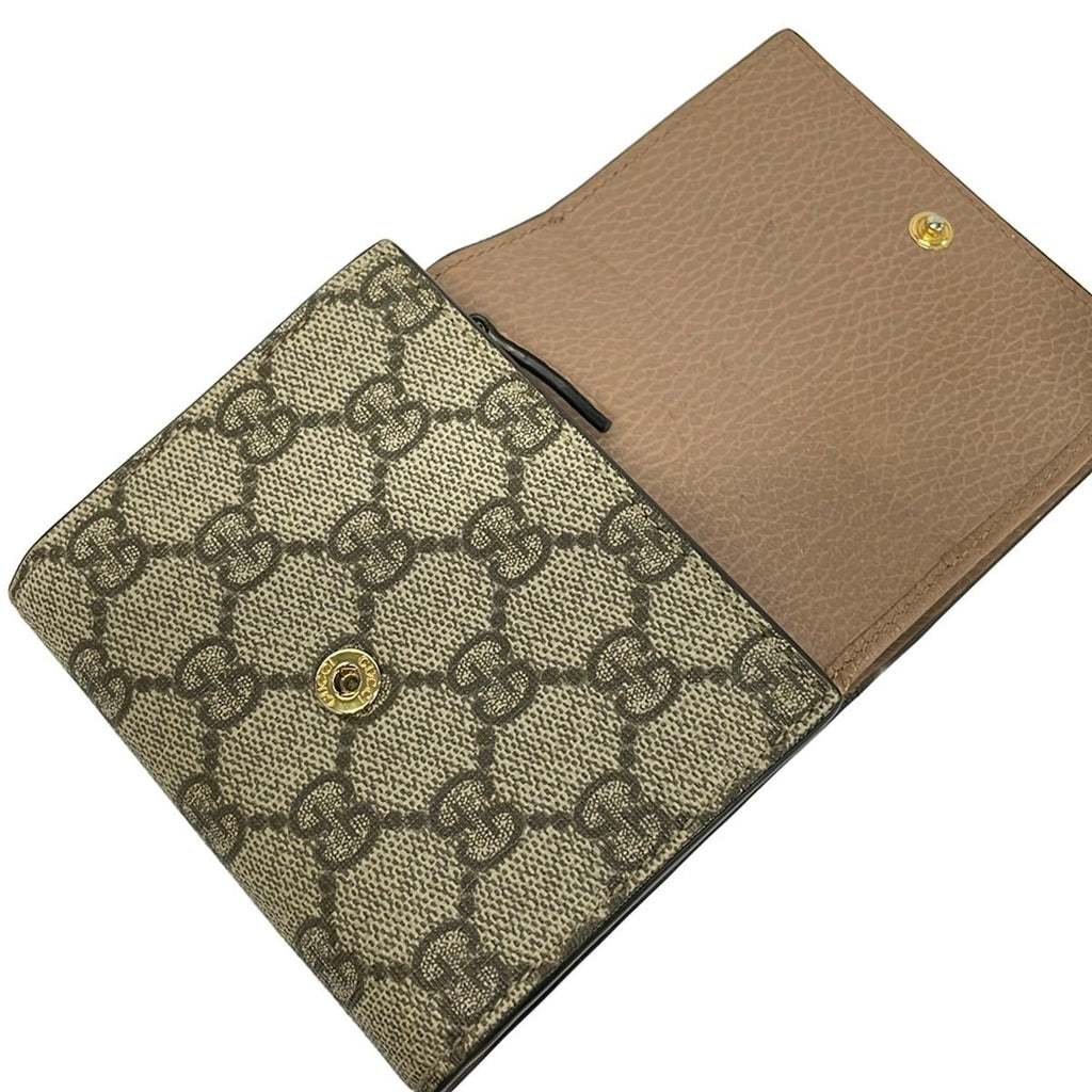 Gucci Bifold Wallet GG Marmont Plus Supreme Pink Beige Dark Brown L-shaped — view 3