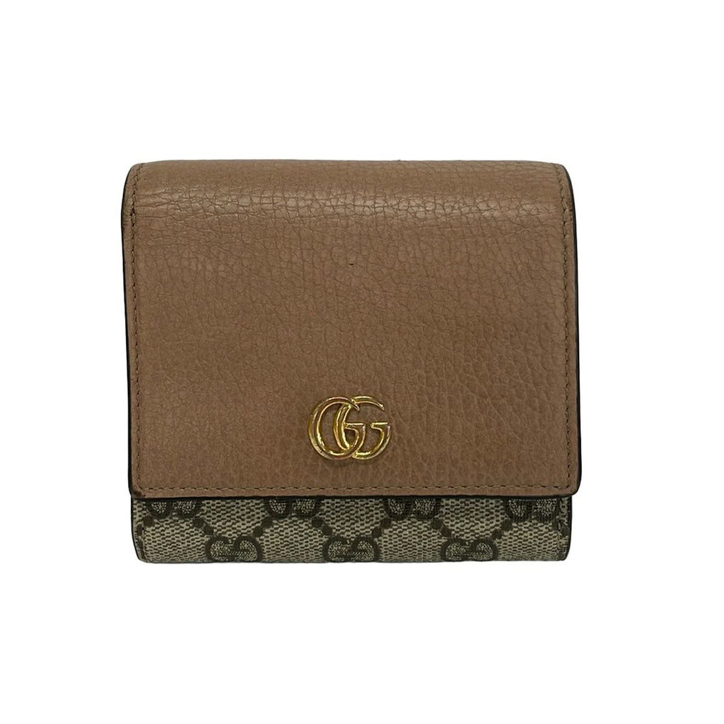 Gucci Bifold Wallet GG Marmont Plus Supreme Pink Beige Dark Brown L-shaped