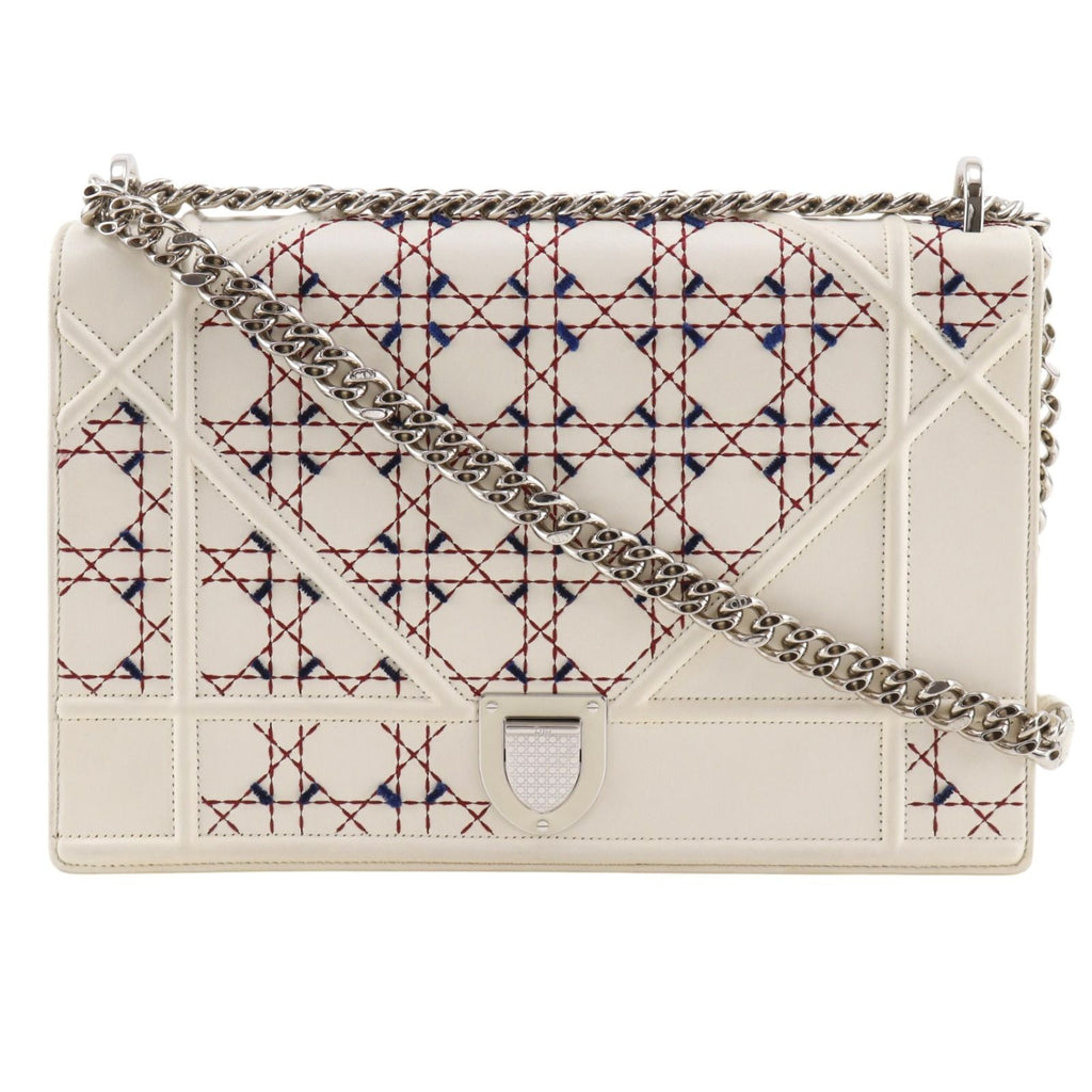 Dior Diorama Large Cannage Chain Shoulder Calf White