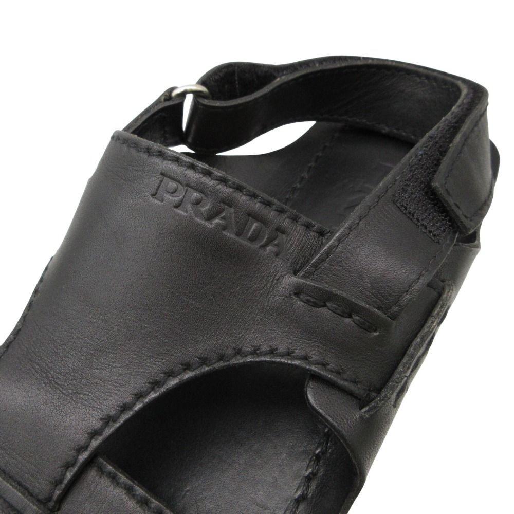 Prada Sandals Logo Leather Shoes Black 7 — view 7