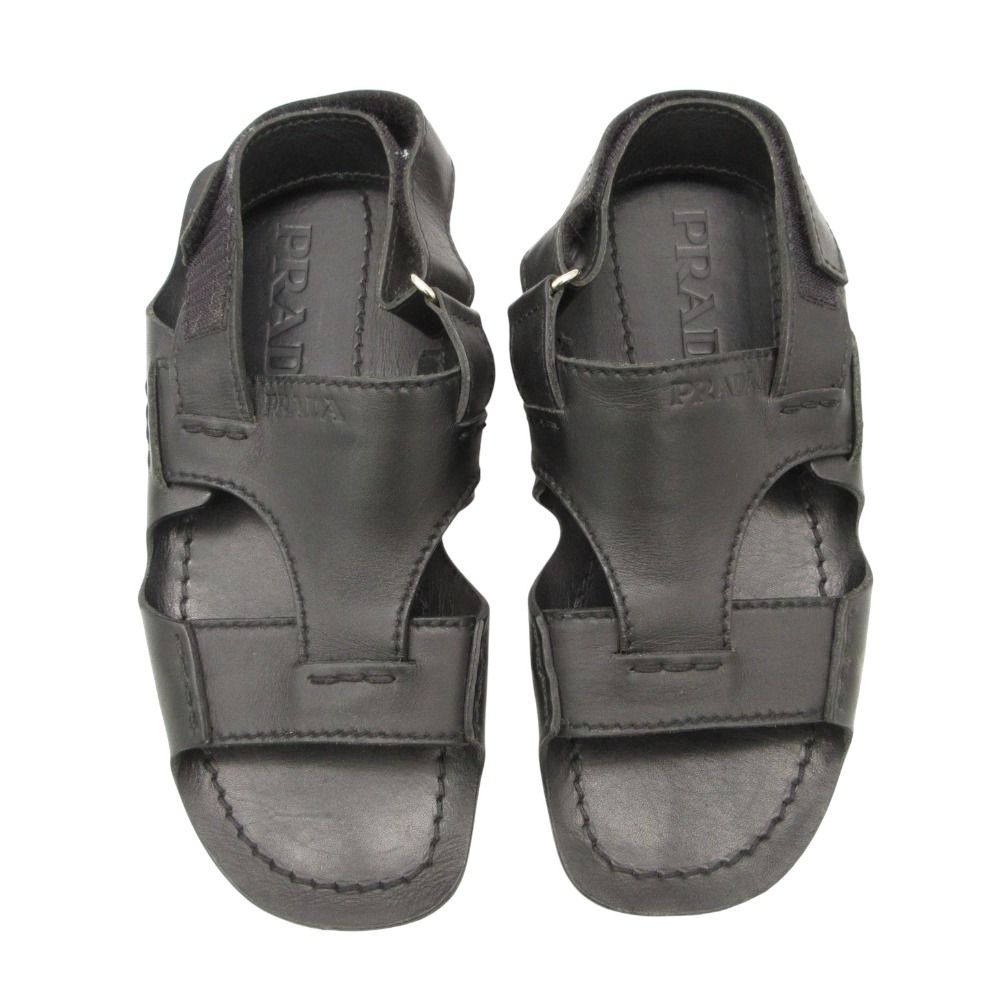 Prada Sandals Logo Leather Shoes Black 7