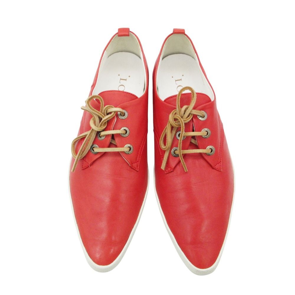 Loewe Sneakers Leather Lace Up Pointed Toe Shoes Red