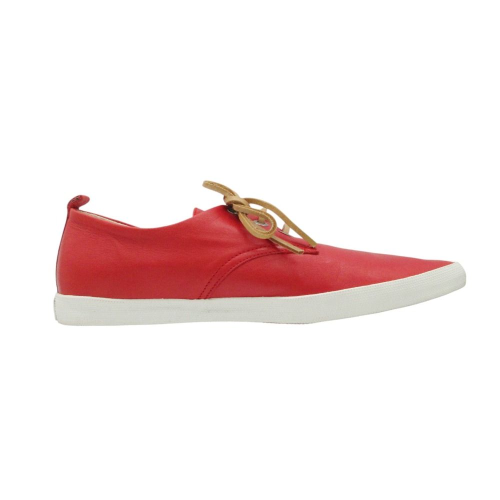 Loewe Sneakers Leather Lace Up Pointed Toe Shoes Red — view 3