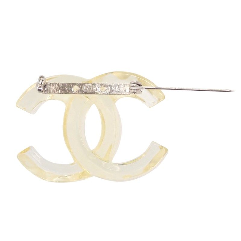 Chanel CC Logo Brooch Acrylic Clear Vintage — view 9