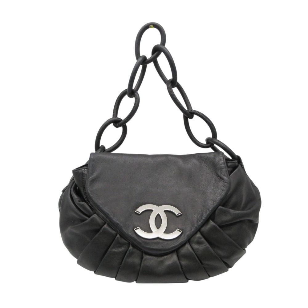 Chanel Shoulder Bag CC Logo Lambskin Chain One Handle Purse Black