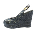 Louis Vuitton Sandals Monogram Denim Wedge Sole Espadrilles Jute Sling Back — view 2