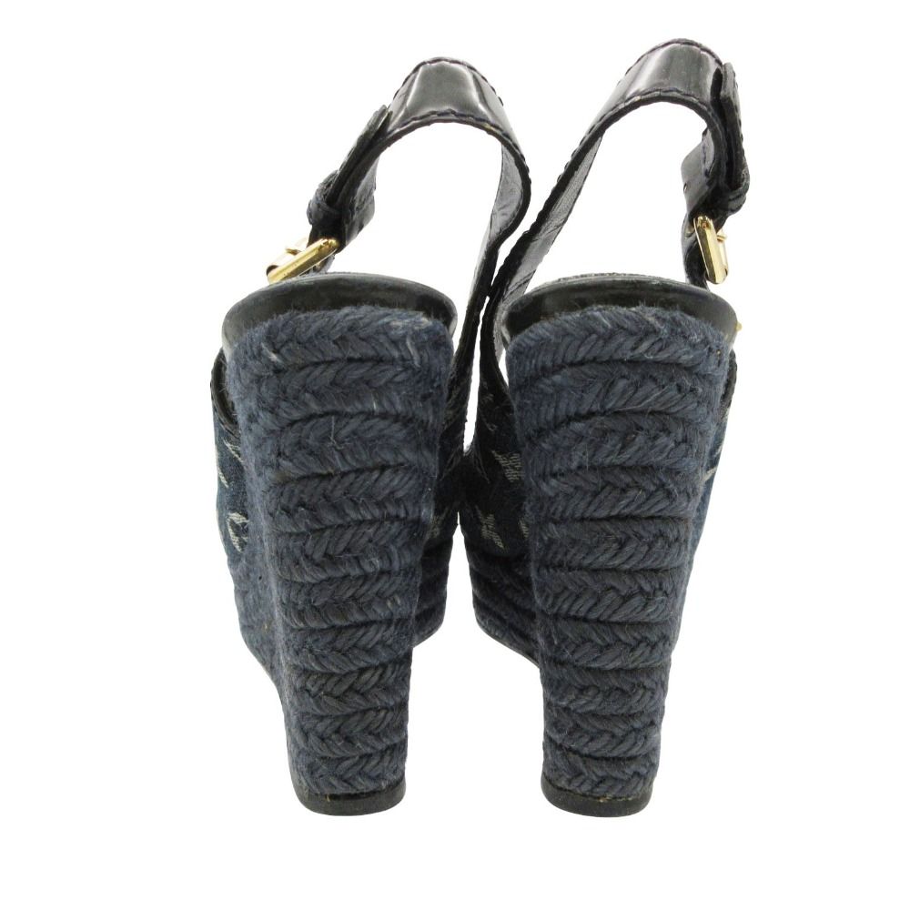 Louis Vuitton Sandals Monogram Denim Wedge Sole Espadrilles Jute Sling Back — view 5
