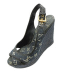 Louis Vuitton Sandals Monogram Denim Wedge Sole Espadrilles Jute Sling Back
