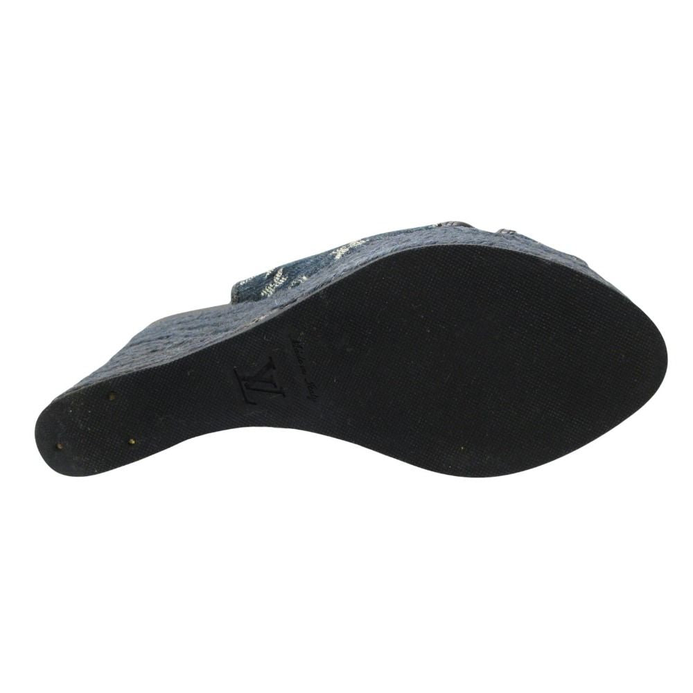 Louis Vuitton Sandals Monogram Denim Wedge Sole Espadrilles Jute Sling Back — view 7