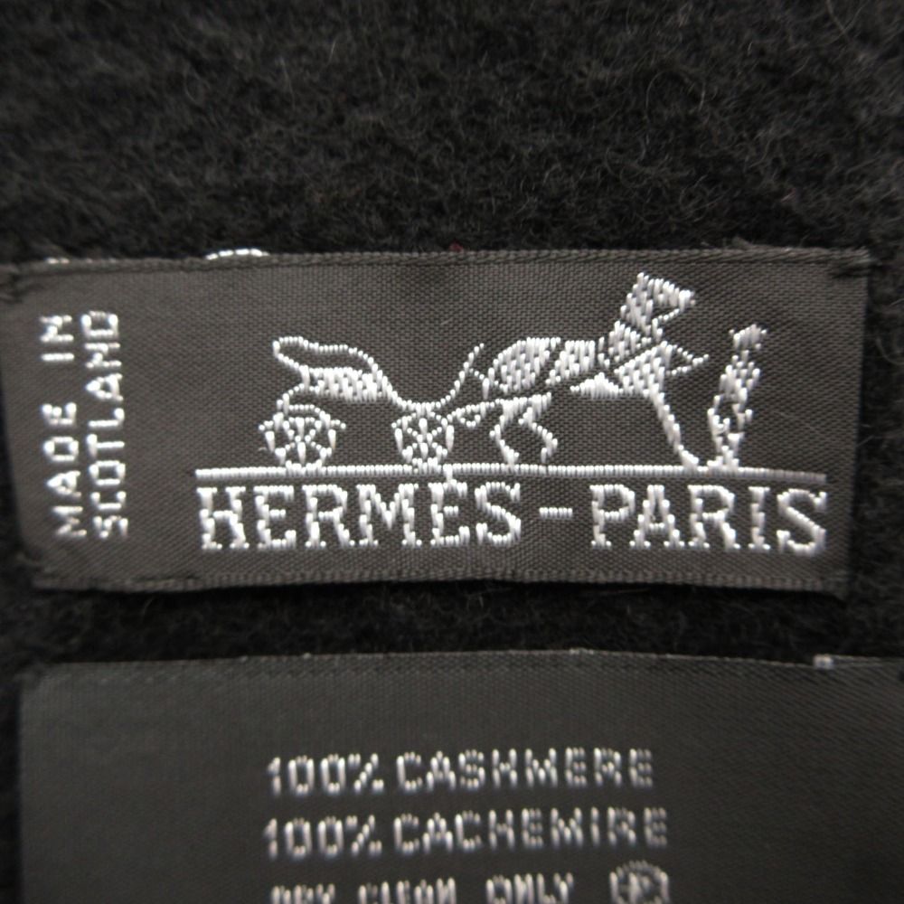 Hermes Scottish Scarf Cashmere Large Fringe Shawl One Point Logo Embroidery — view 4
