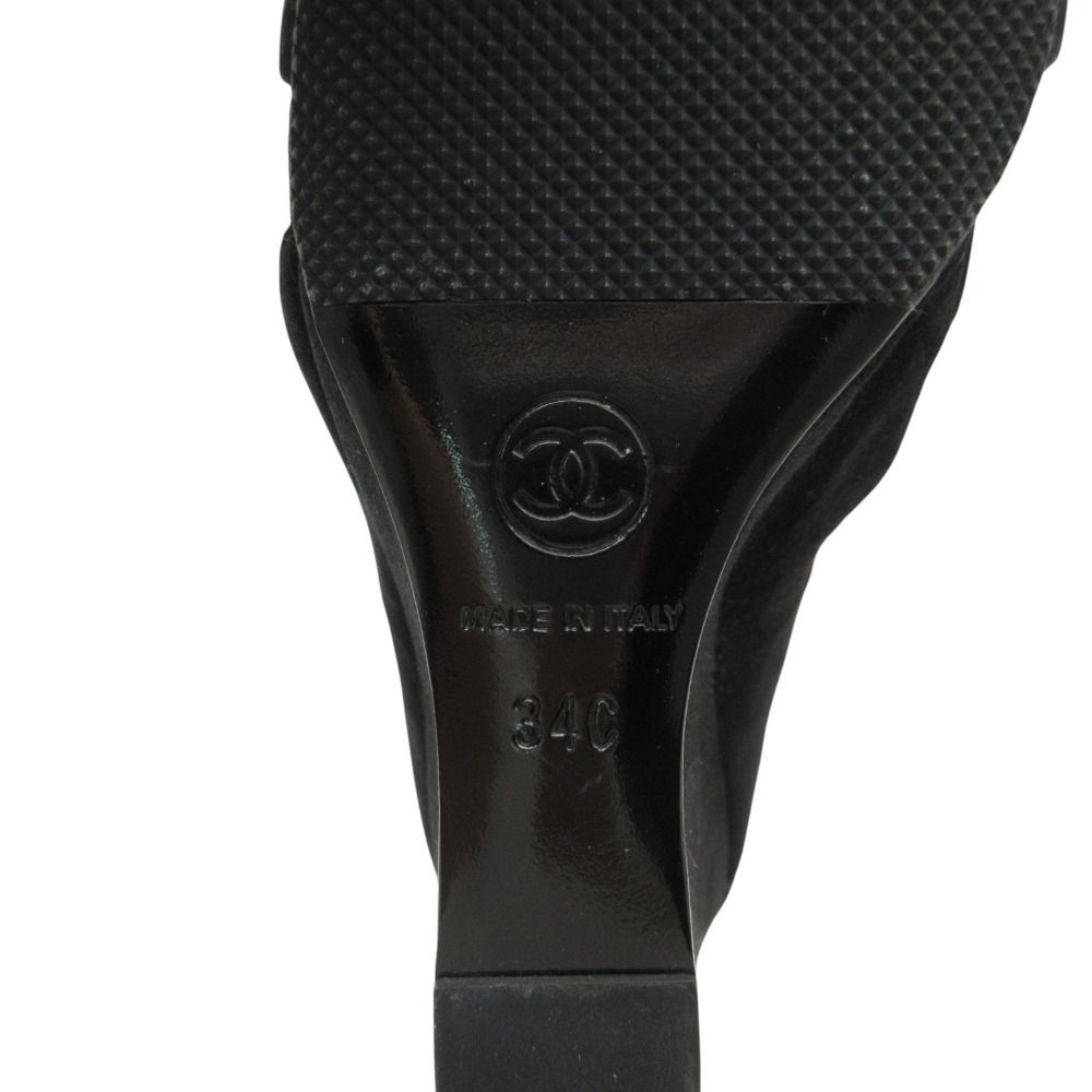 Chanel Sandals Suede Wedge Sole Shoes High Heels Black Gold 34c — view 7