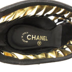 Chanel Sandals Suede Wedge Sole Shoes High Heels Black Gold 34c — view 5