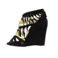 Chanel Sandals Suede Wedge Sole Shoes High Heels Black Gold 34c