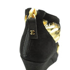 Chanel Sandals Suede Wedge Sole Shoes High Heels Black Gold 34c — view 8