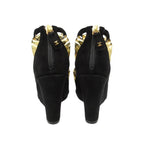 Chanel Sandals Suede Wedge Sole Shoes High Heels Black Gold 34c — view 4
