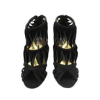 Chanel Sandals Suede Wedge Sole Shoes High Heels Black Gold 34c — view 3