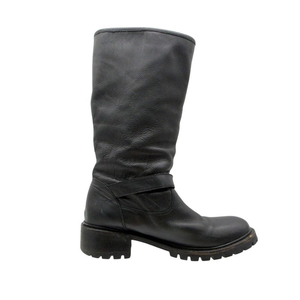 Fendi Boots Leather Engineer Shoes with Inner Fur Black — view 2