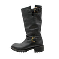 Fendi Boots Leather Engineer Shoes with Inner Fur Black