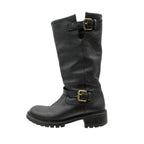Fendi Boots Leather Engineer Shoes with Inner Fur Black