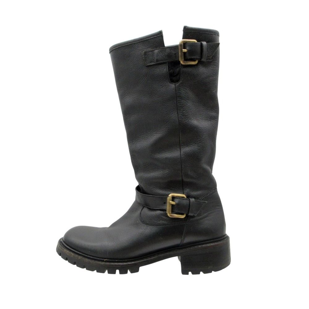 Fendi Boots Leather Engineer Shoes with Inner Fur Black