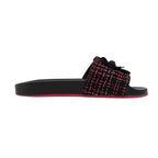Chanel Sandals Shower Tweed Fabric CC Logo Camellia Black Pink — view 3