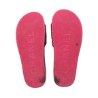 Chanel Sandals Shower Tweed Fabric CC Logo Camellia Black Pink — view 6