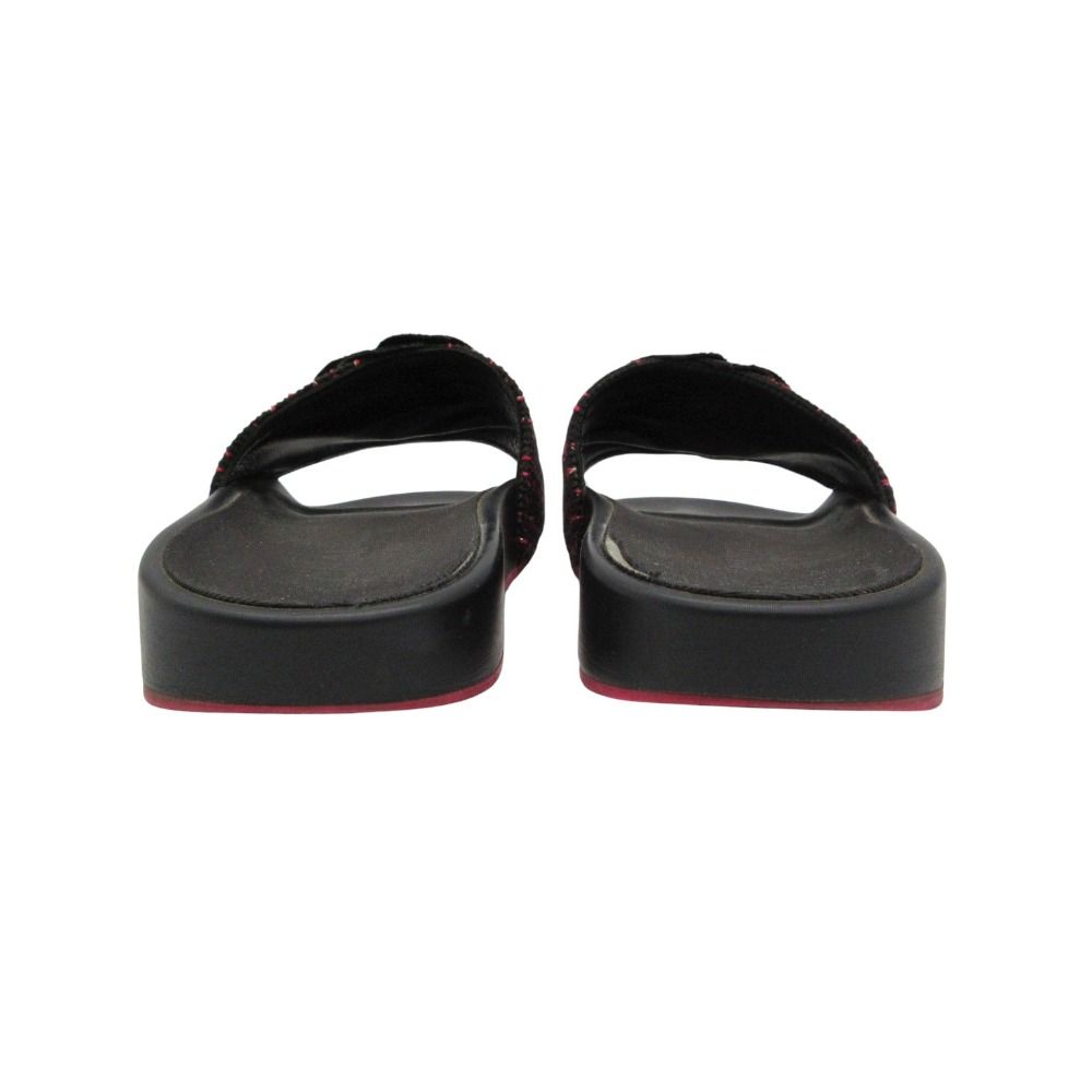 Chanel Sandals Shower Tweed Fabric CC Logo Camellia Black Pink — view 5