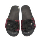 Chanel Sandals Shower Tweed Fabric CC Logo Camellia Black Pink