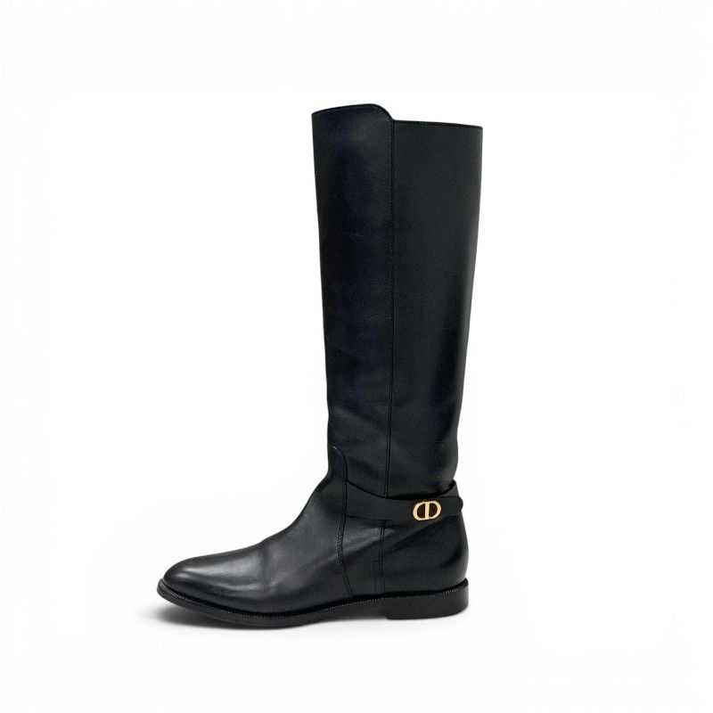 Dior Boots Long Shoes Leather Black Gold Logo — view 3