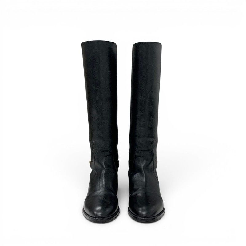 Dior Boots Long Shoes Leather Black Gold Logo — view 2