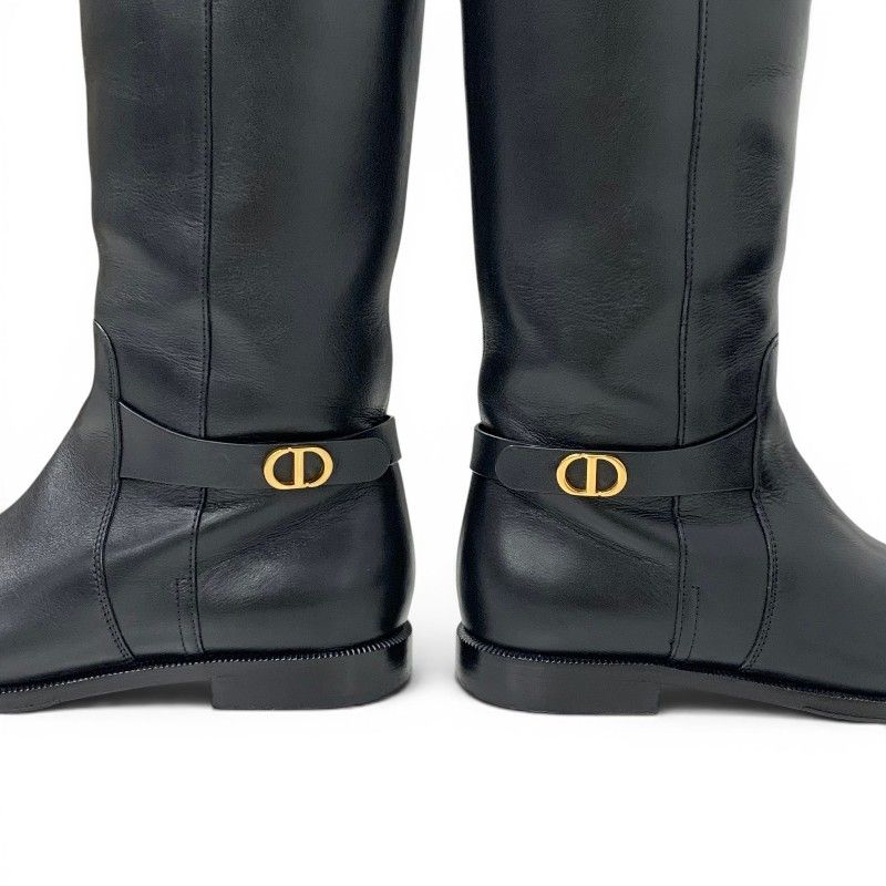 Dior Boots Long Shoes Leather Black Gold Logo — view 9