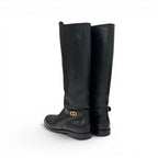 Dior Boots Long Shoes Leather Black Gold Logo — view 4