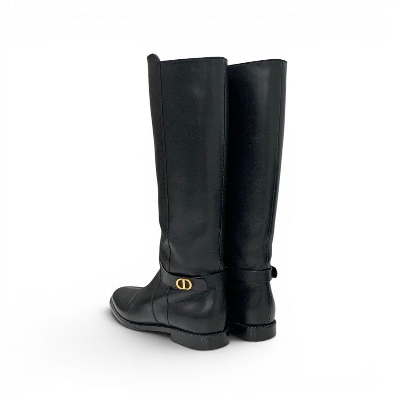 Dior Boots Long Shoes Leather Black Gold Logo — view 4