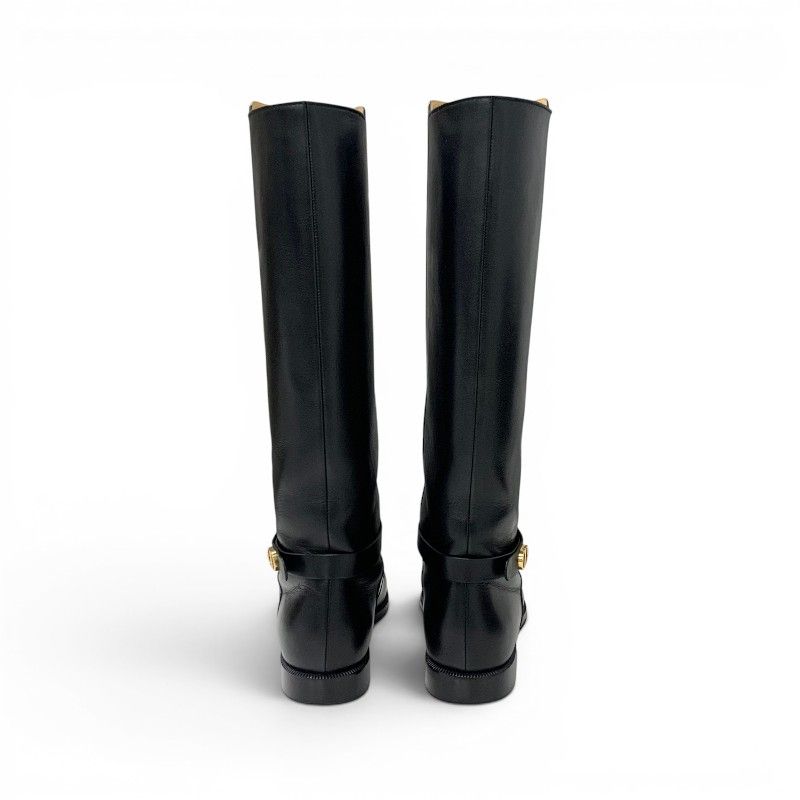 Dior Boots Long Shoes Leather Black Gold Logo — view 5