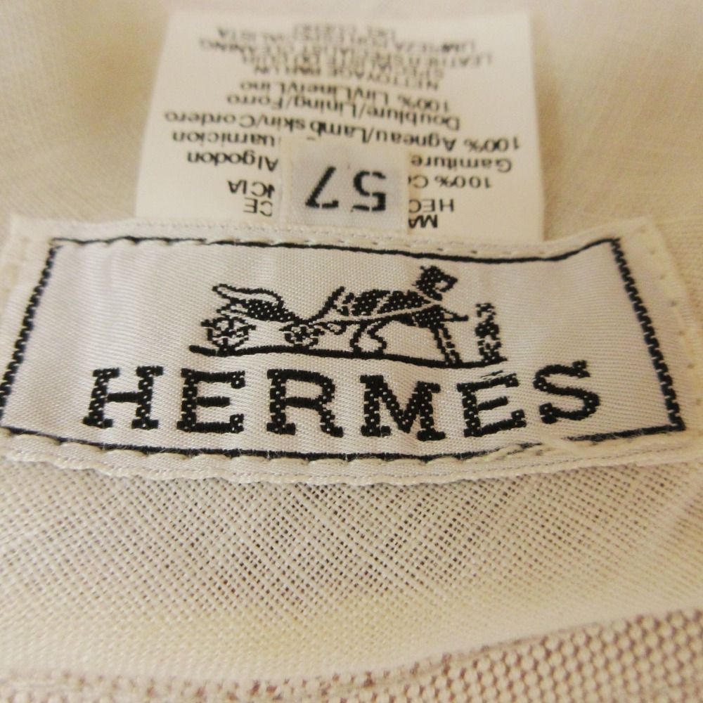Hermes Hat Cotton Lambskin Ribbon Hat Kinari Brown — view 8