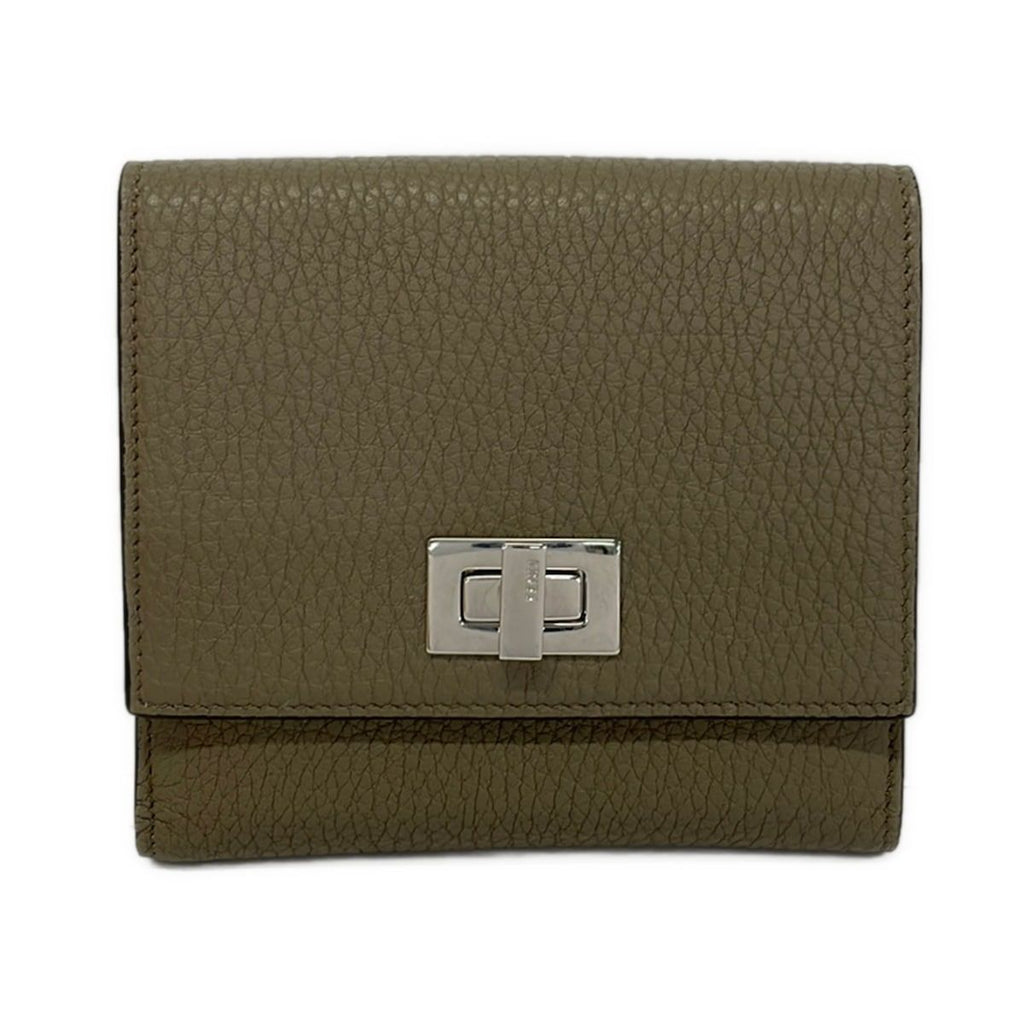 Fendi Bifold Wallet Peekaboo Gray Beige Leather