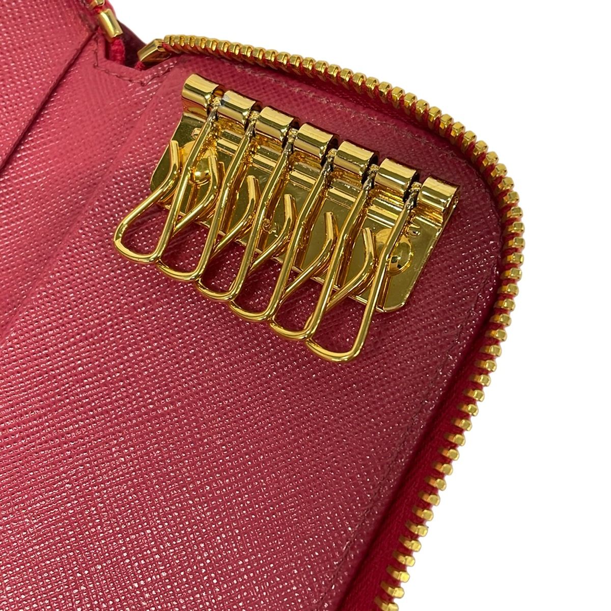 Prada Key Case Pink 6 Hook Zip Around Leather Key Holder — view 5