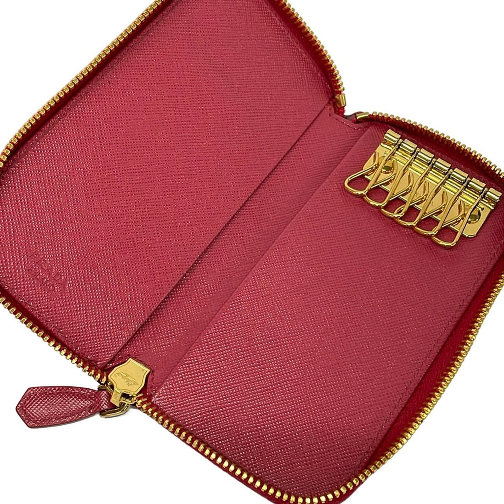 Prada Key Case Pink 6 Hook Zip Around Leather Key Holder — view 3