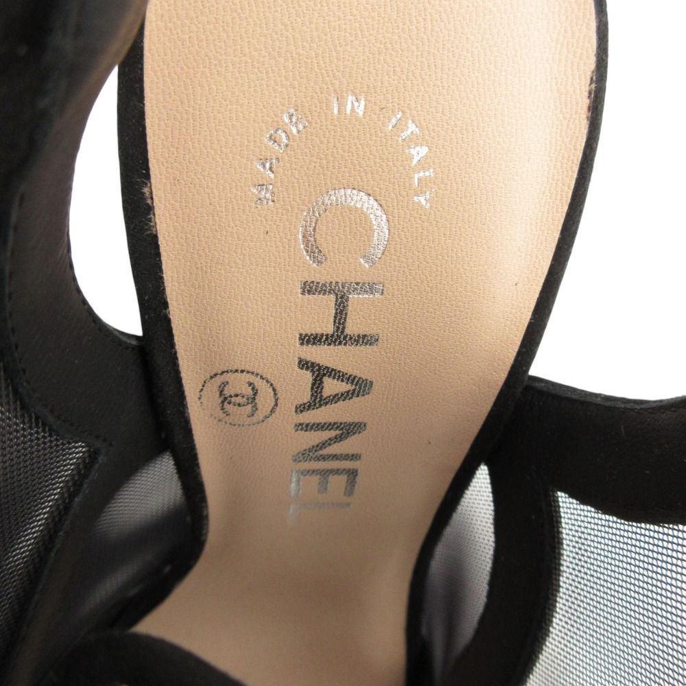 Chanel Sandals CC Logo Mesh Sling Back High Heels Shoes Mules Black 34 2 1 — view 4